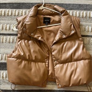 Love Tree Brown Faux-Leather Puffer Vest